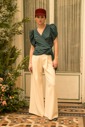 Top Nia Tafetán azul petróleo