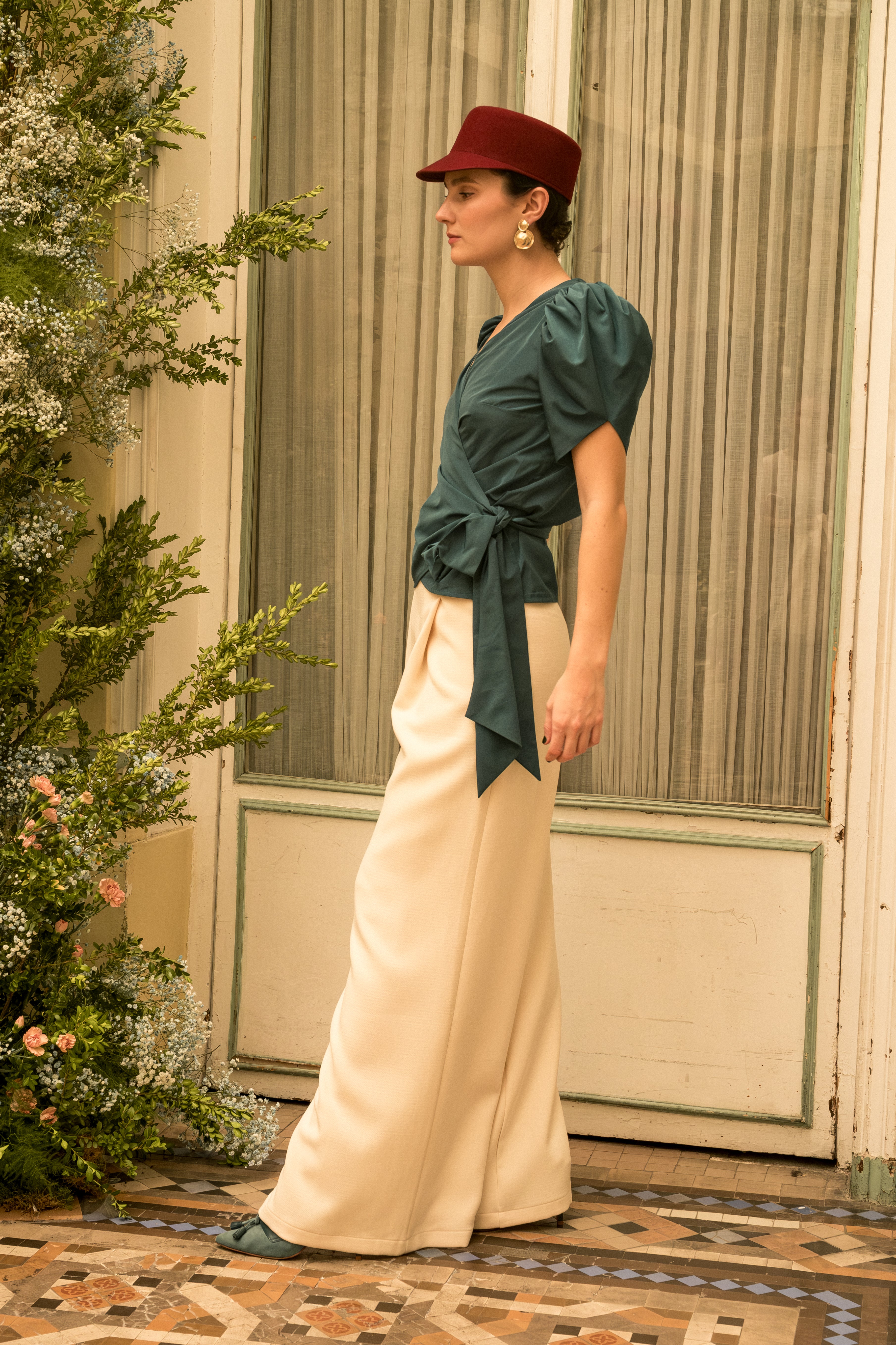 Top Nia Tafetán azul petróleo