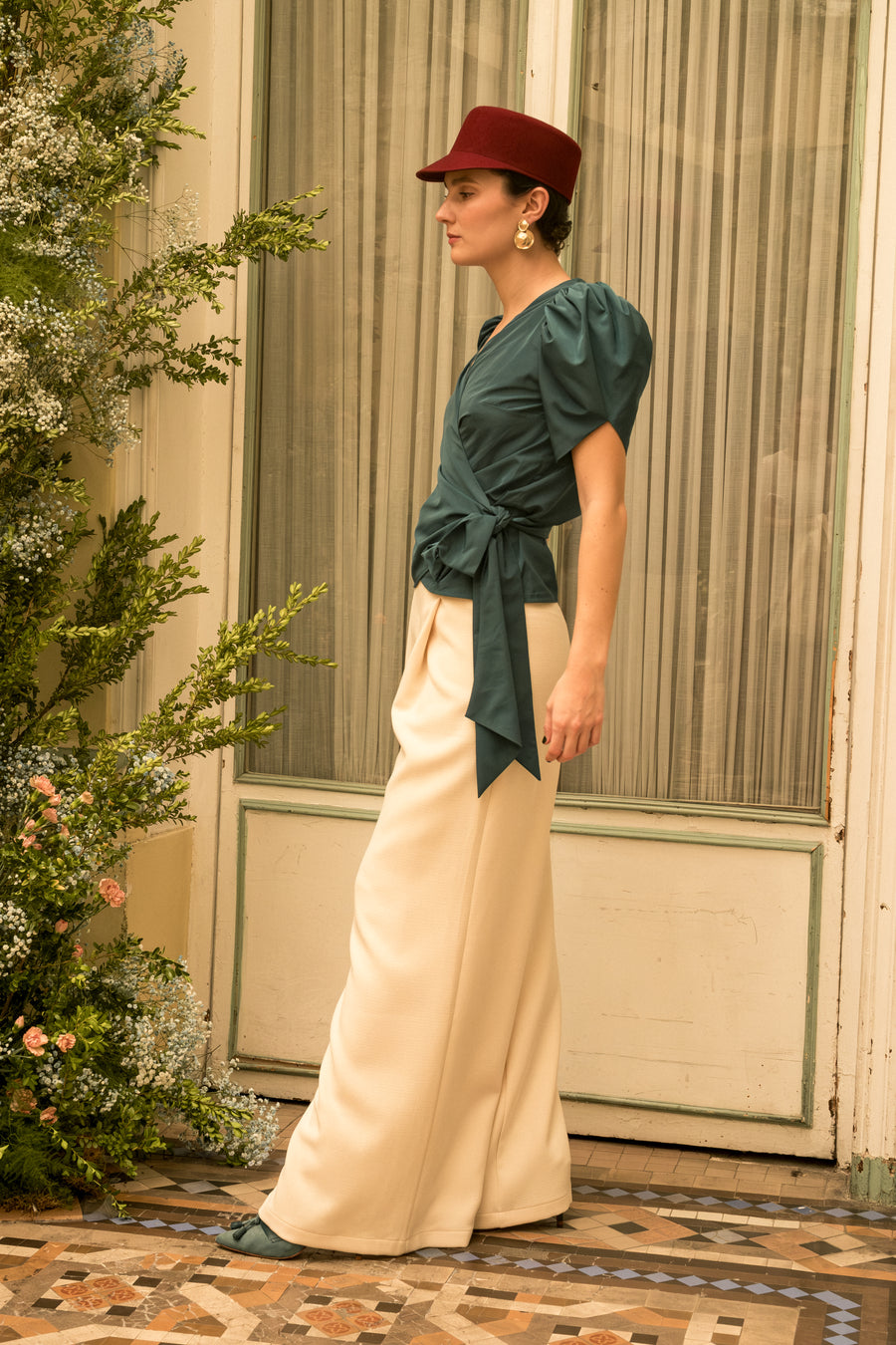 Top Nia Tafetán azul petróleo