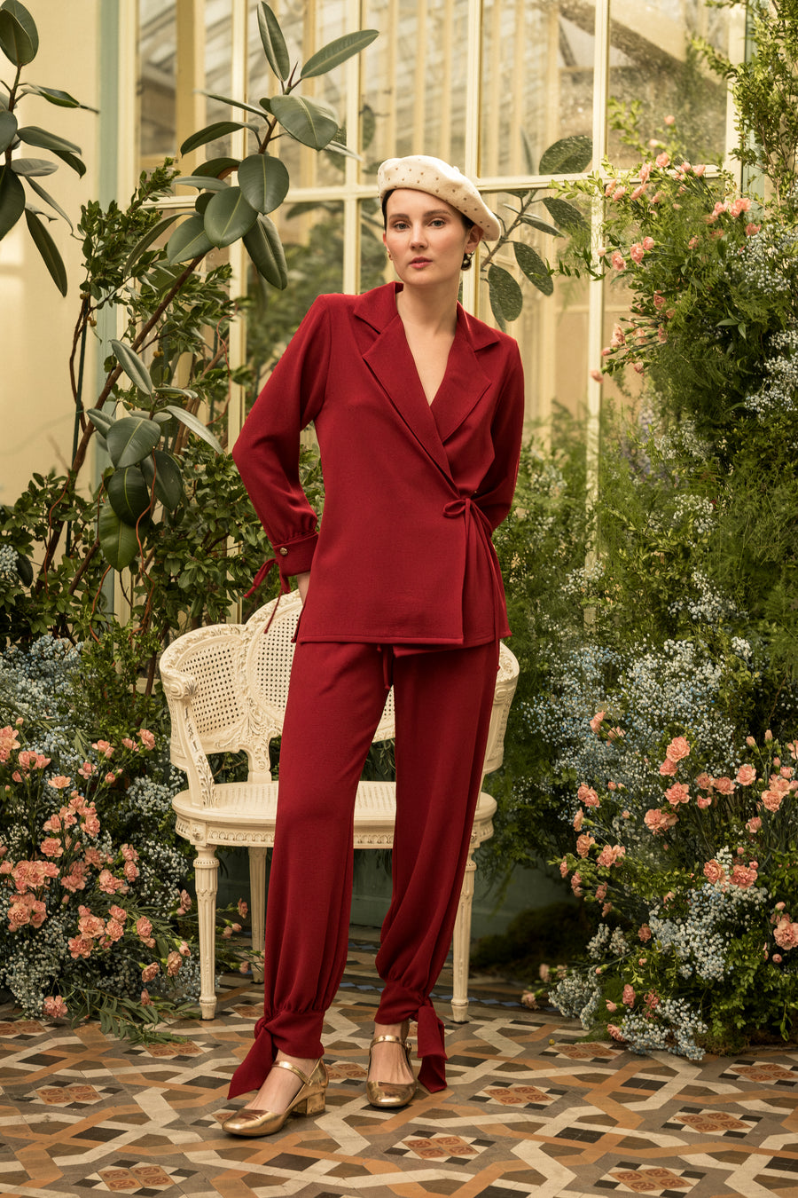 Pantalón Bombacho crepe granate