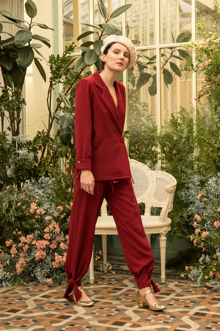 Pantalón Bombacho crepe granate