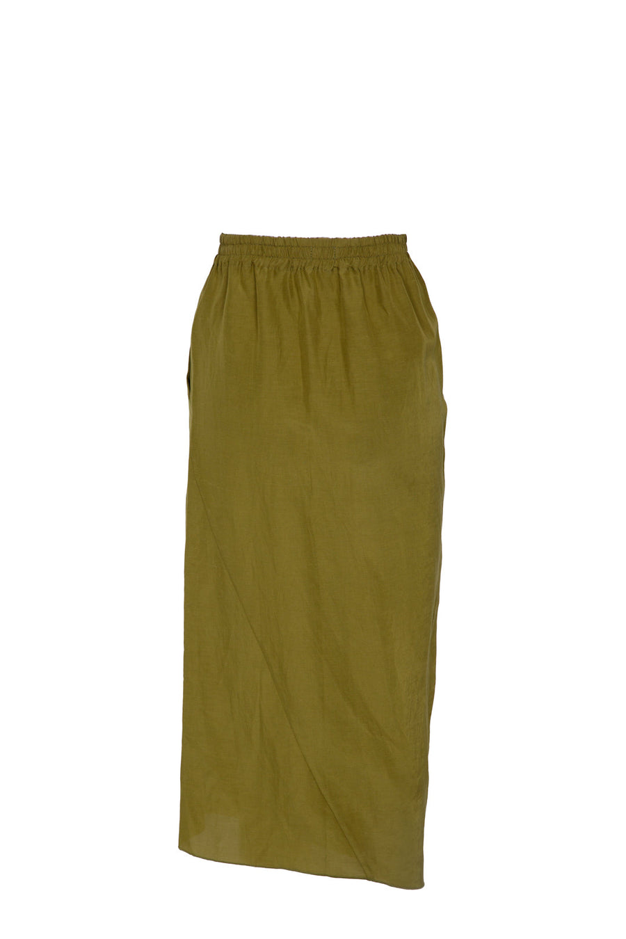 Falda midi estilo pareo con frunce en verde caqui
