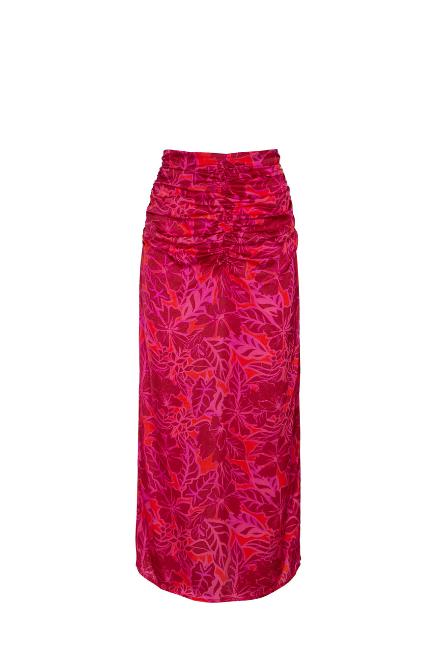 Falda midi roja con fruncido