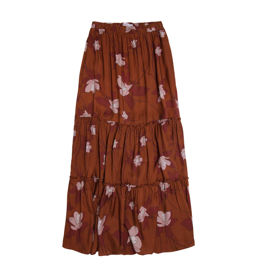 Falda de paneles marrón con estampado de flores