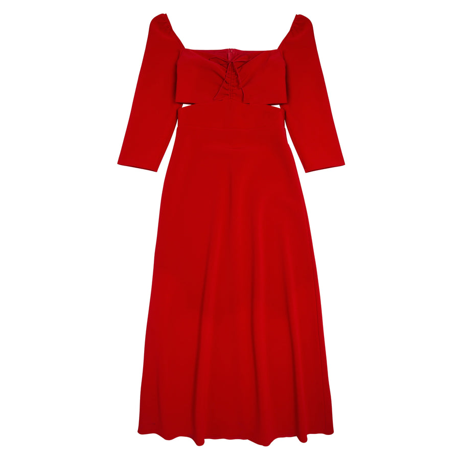 Vestido midi rojo con aberturas laterales